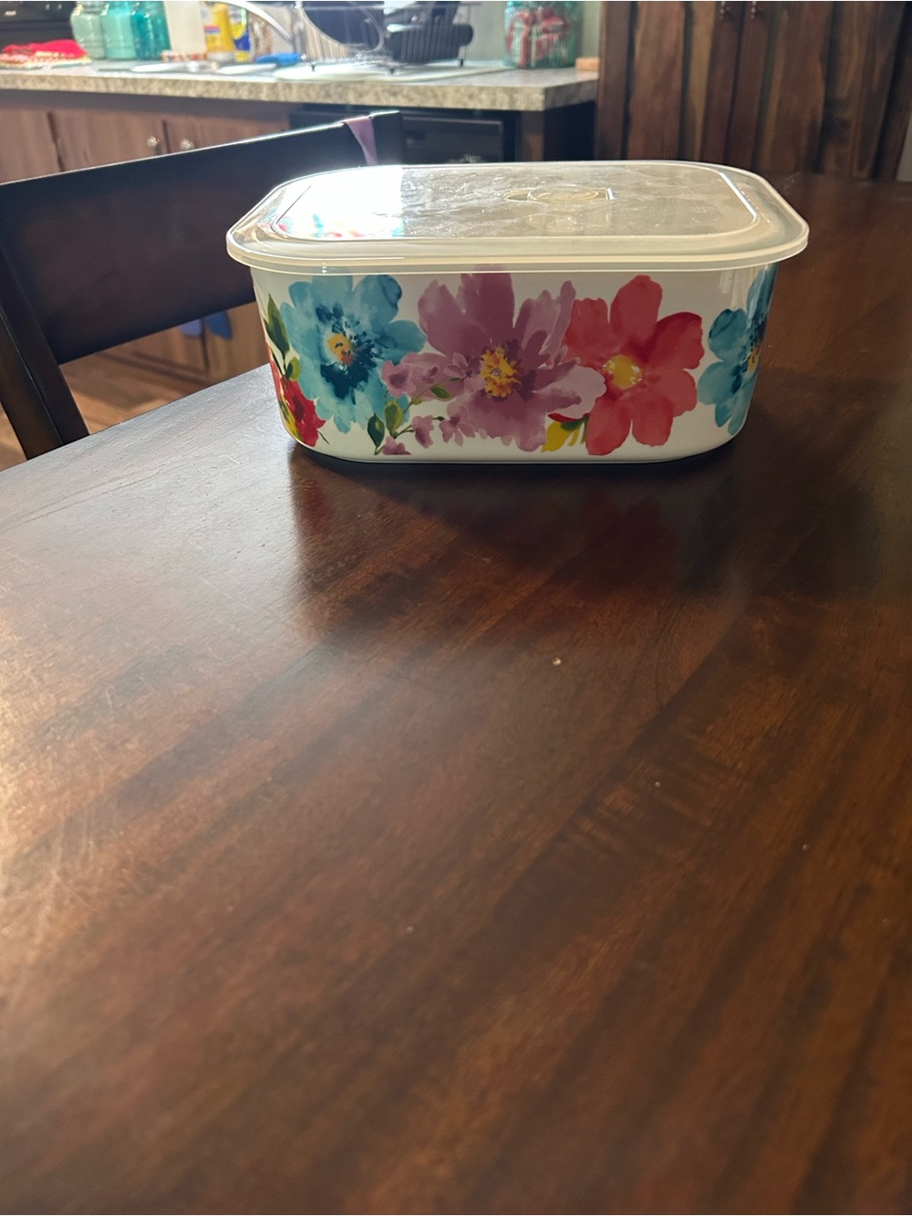 PIONEER WOMAN BREEZY BLOSSOMS STONEWEAR CONTAINER  with Lid 2.1 qt